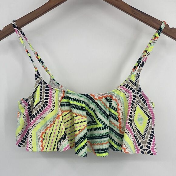PacSun LA Hearts Padded Ruffled Bikini Top Medium Neon - Picture 1 of 6